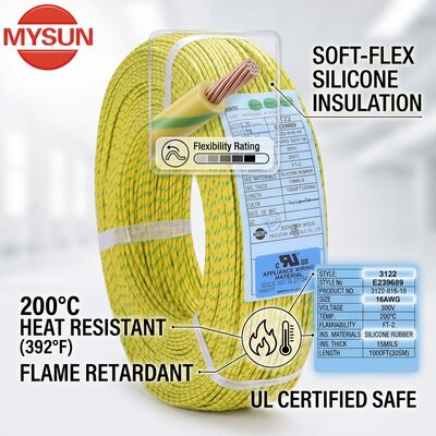 Kabel Sambung Silikon Berinsulasi Super Fleksibel 600V 200C Tahan Suhu Tinggi Lembut UL3135
